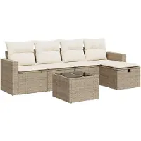 vidaXL Ensemble de salon de jardin 5 pièces avec coussins Beige Poly Rattan