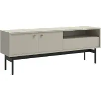 Selsey Olar II - Meuble TV bas avec 2 portes, 1 tiroir et 1 compartiment ouvert, couleur gris clair, 154 cm