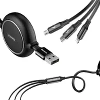 Baseus câble rétractable 3in1 USB A vers Micro USB / Lightning / Type C 3,5A CAMLT-JH01 1,2 m noir