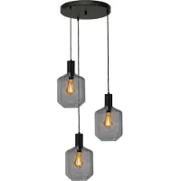 Masterlight Suspension loft 3 lumières - noire - Porto avec des verres à fumée Jagger