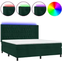 vidaXL Lit boxspring avec matelas & LED vert foncé 180x200 cm velours