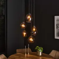 Lyora Lampe pendante de table à manger Mix 5x E27 - Ø 43cm - verre fumé