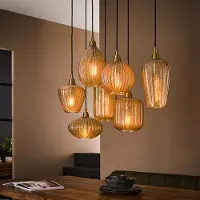 Lyora Lampe pendante de salle à manger V-Shape 7 lumières - verre nervuré