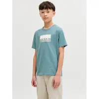 JACK&JONES JUNIOR Junior T-Shirt 'JCOFusion' gris clair / émeraude