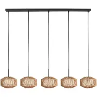 Anne Light & Home Lampe pendante à 5 lampes droite Ropex avec des cagoules en rotin