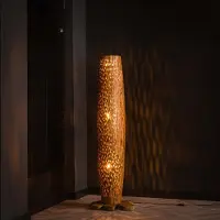 Lyora Lampe de sol en bois Bars Teck - 145 cm - Ø 40 cm