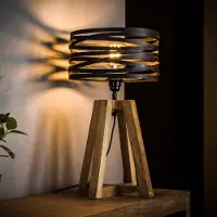 Lyora Lampe de table industrielle Twist Ø 29cm - bois avec gris