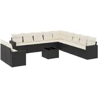 vidaXL Ensemble de 12 canapés de jardin avec coussins noir poly rotin