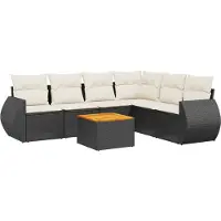 vidaXL Ensemble de salon de jardin 7 pièces avec coussins noir poly rotin