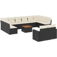 vidaXL Ensemble de 13 canapés de jardin avec coussins noir poly rotin