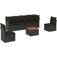 vidaXL Ensemble de salon de jardin 7 pièces avec coussins noir poly rotin