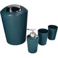 MamboCat Ensemble de salle de bain 4 pièces Marta pétrole en plastique, gobelet, distributeur de savon, seau