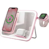 Forcell F-ENERGY Mag Mirror 15W 3 en 1 chargeur sans fil compatible avec MagSafe / Apple Watch / Samsung Watch / Airpods rose