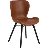 Actona Batilda -A1 Esszimmerstuhl (2er-Set),Polyuréthaneretro Leder look cognac 691B, Gestellen matt schwarz NC lackiert Rubberwood, mit Reissverschluss, Zigzagnähte und creme Nähte, Colli 2 Stück