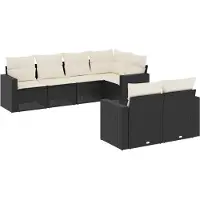 vidaXL Ensemble de salon de jardin 7 pièces avec coussins noir poly rotin