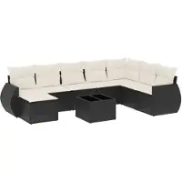 vidaXL Ensemble de salon de jardin 9 pièces avec coussins noir poly rotin