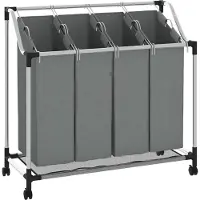vidaXL Panier à linge à roulettes 4 compartiments gris