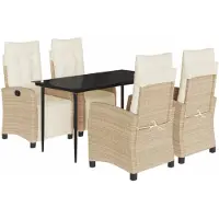 vidaXL Salon de jardin 5 pièces avec coussins Beige Poly Rattan