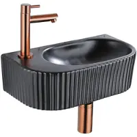 Qeramiq Fuente pack lave-mains – demi-rond – 40 x 21,5 x 12 cm – céramique noir mat – perçage à gauche – cannelé SW1522212/SW799405/SW799403/SW970033
