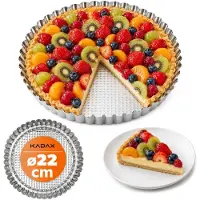 Kadax Moule à tarte "Prung", Moule à tartelette en tôle galvanisée et antiadhésive, 22 cm, Argent
