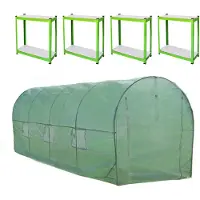 MonsterShop Serre tunnel walk-in galvanisée 6x3m, cadre 25mm, 2m de haut, couverture PE 150gsm, portes doubles, rangement intégré