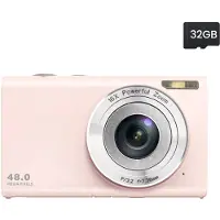 INF Appareil photo numérique 48MP 2,7K FHD zoom numérique 16X, webcam, mise au point automatique Rose