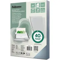 Fellowes Page de couverture PVC , transparent, format A4, pour reliure avec baguette en métal ou en plastique, 180 µm, 100