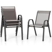 Coast COSTWAY Lot de 4 chaises de jardin empilables, chaises empilables en textile et structure métallique, chaises de terrasse avec accoudoirs, chaises de balcon, charge jusqu'à 150 kg, 56 x 70 x 84 cm,