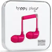 Happy Plugs Écouteurs intra-auriculaires avec microphone, télécommande et embouts en silicone - Rouge cerise