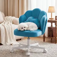 COMHOMA Chaise de bureau , chaise de maquillage, chaise de bureau à roulettes avec double dossier et coussin moelleux, chaise pivotante réglable en hauteur, velours, bleu