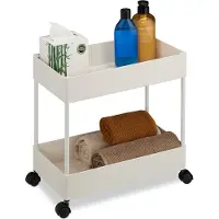 Relaxdays Relaxday Support de salle de bain mobile sur roues - Organisateur compact et élégant à double étagère en blanc, idéal pour maximiser l'espace !