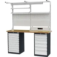 WS24 Établi en ligne avec superstructure, L x H 2 000 x 2 310 mm - -100216