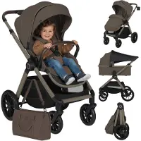 Lionelo Poussette 2-en-1 Layla avec nacelle et poussette canne jusqu'à 22 kg, nacelle jusqu'à 9 kg, roues enPolyuréthanepivotantes à 360°, capote XXL - Beige