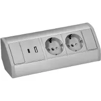 ORNO Prises avec 2x2P+Z (Schuko), 2xUSB (type A+C ; 2,4A), , gris-argent