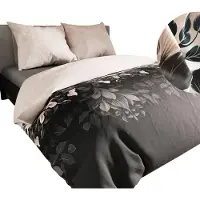 Markizeta Literie, linge de lit en satin de coton 160x200 gris Kelly, fleurs