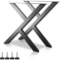 MetaloPro 2x Piètement de table, pied de table noir, piètement pour table à manger ou table basse, pied de table en métal à angle léger - 72 cm