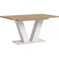 Ebuy24 Motion table de salle à manger pieds V 90x150/190 cm avec 1 rallonge chêneReproduction, blanc.