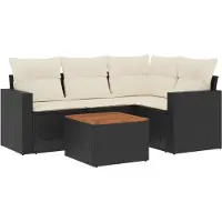 vidaXL Ensemble de salon de jardin 5 pièces avec coussins noir poly rotin