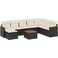 vidaXL Ensemble de salon de jardin 9 pièces avec coussins noir poly rotin