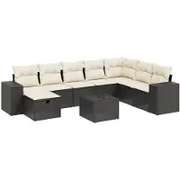 vidaXL Ensemble de salon de jardin 9 pièces avec coussins noir poly rotin