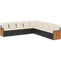 vidaXL Salon de jardin 9 pcs avec coussins noir résine tressée