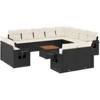 vidaXL Ensemble de 13 canapés de jardin avec coussins noir poly rotin