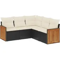 vidaXL Ensemble de salon de jardin 5 pièces avec coussins noir poly rotin