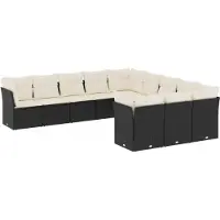vidaXL Ensemble de salon de jardin 11 pièces avec coussins noir poly rotin