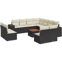 vidaXL Ensemble de 12 canapés de jardin avec coussins noir poly rotin