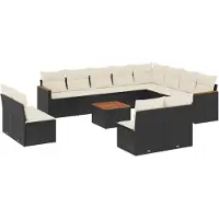vidaXL Ensemble de 13 canapés de jardin avec coussins noir poly rotin