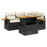 vidaXL Ensemble de salon de jardin 5 pièces avec coussins noir poly rotin