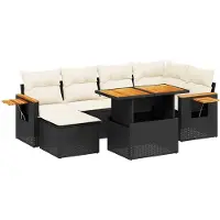 vidaXL Ensemble de salon de jardin 7 pièces avec coussins noir poly rotin