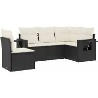 vidaXL Ensemble de salon de jardin 5 pièces avec coussins noir poly rotin