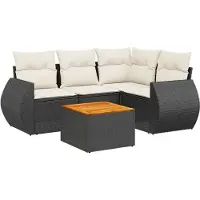 vidaXL Ensemble de salon de jardin 5 pièces avec coussins noir poly rotin